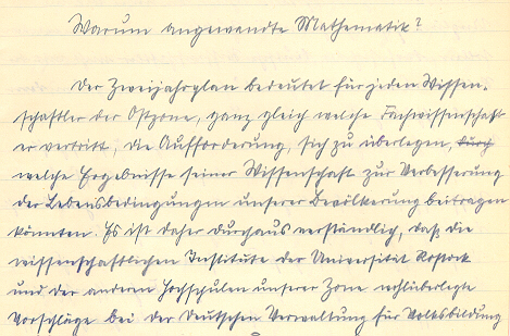 Faksimile des ersten Abschnittes des Vorlesungsmanuskripts der Antrittsvorlesung in Rostock, Sommersemester 1947 (Foto: [2]).