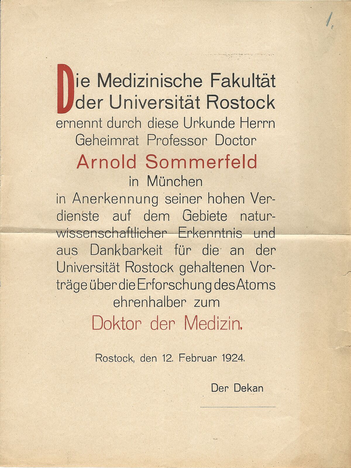 Entwurf der Doktorurkunde (Digitalisat aus [2]).
